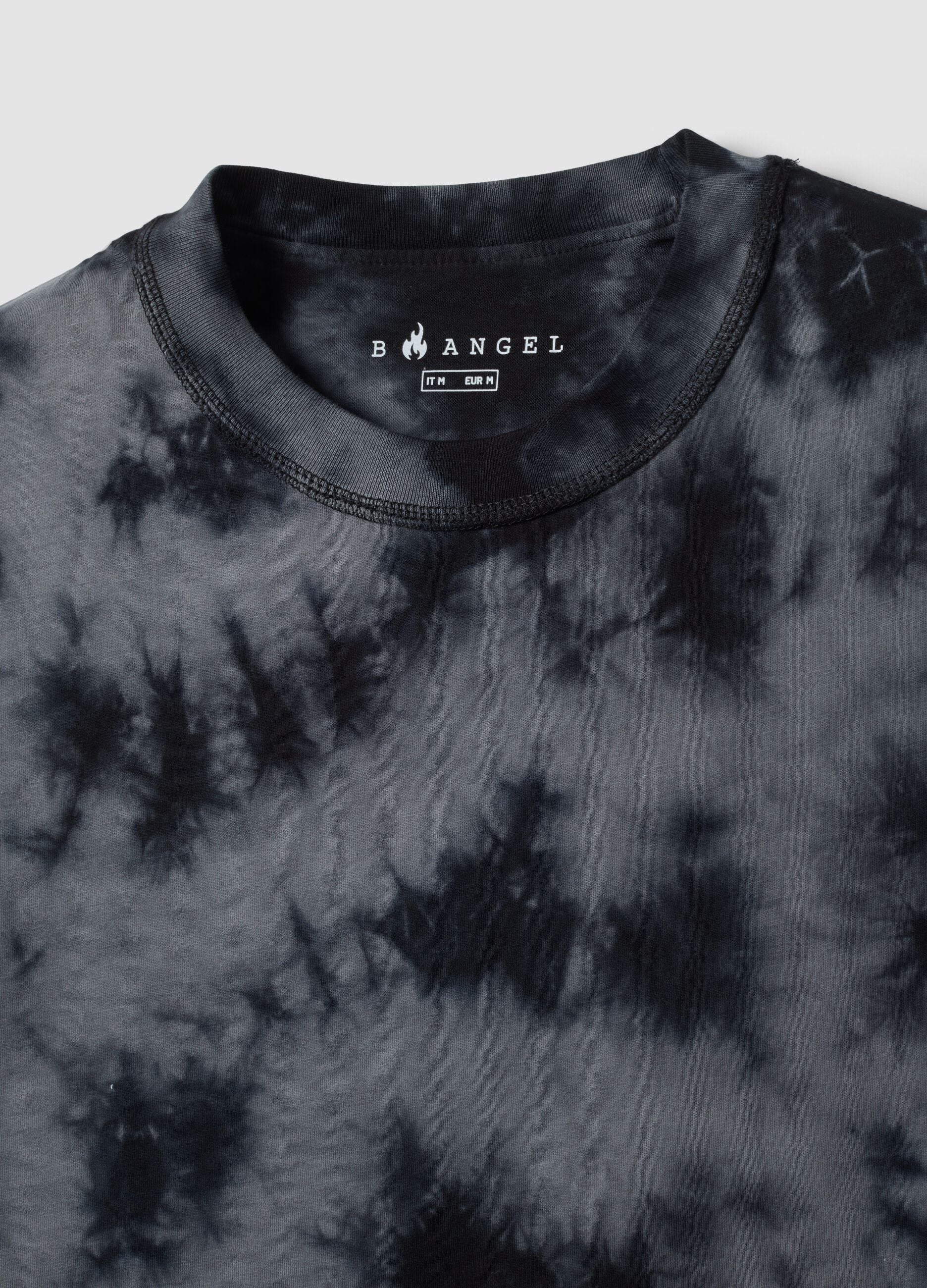 Blue pure cotton T-shirt with tie-dye print