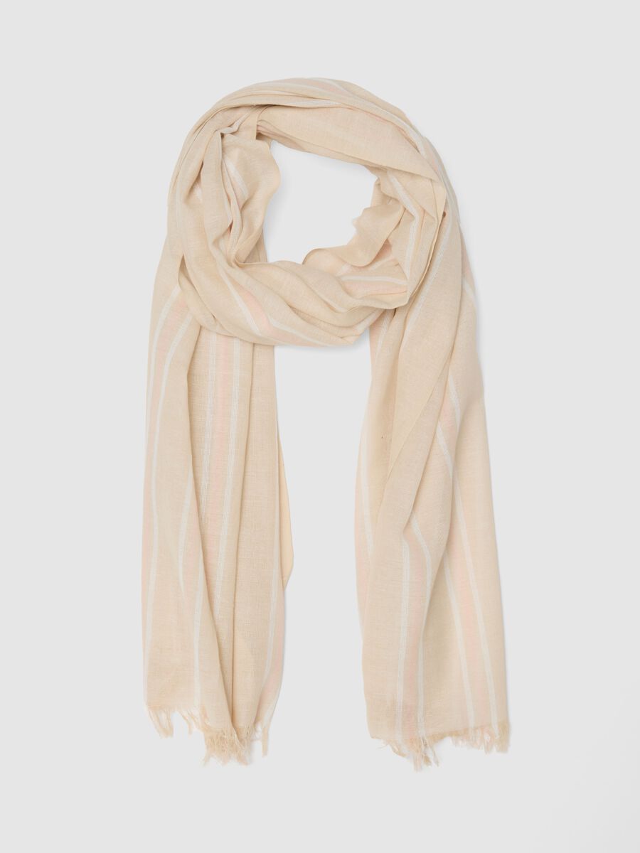 Beige pure cotton scarf with multicolour stripes_0
