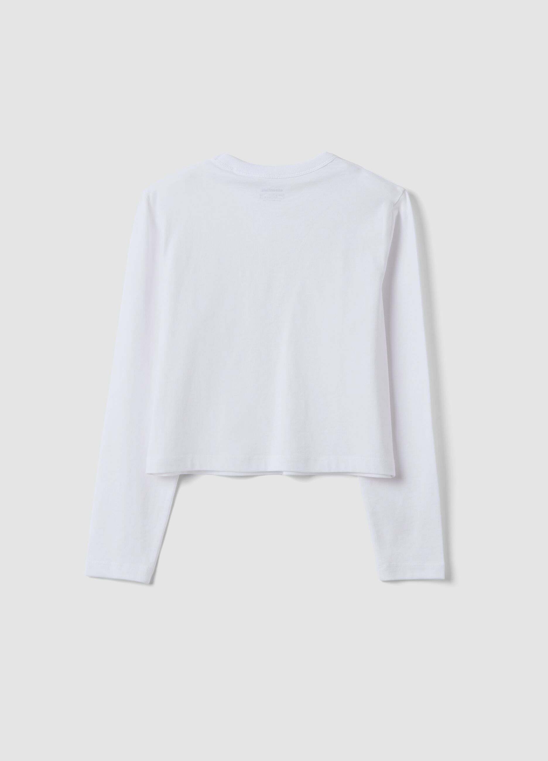 White pure cotton T-shirt with ribbed neckline for girls