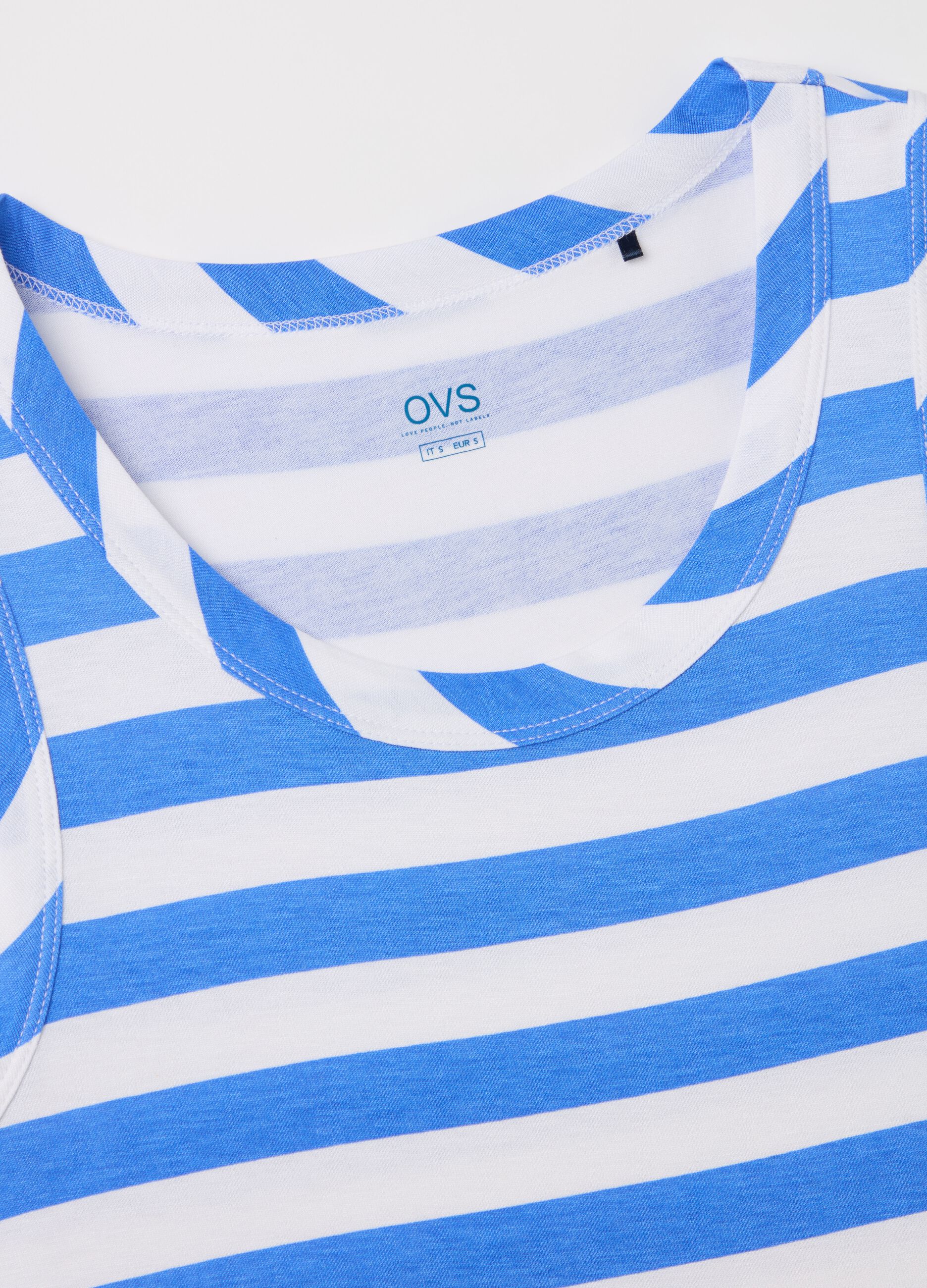 Blue and white striped tank top in stretch viscose