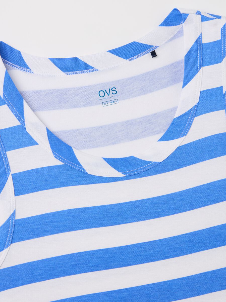 Blue and white striped tank top in stretch viscose_5