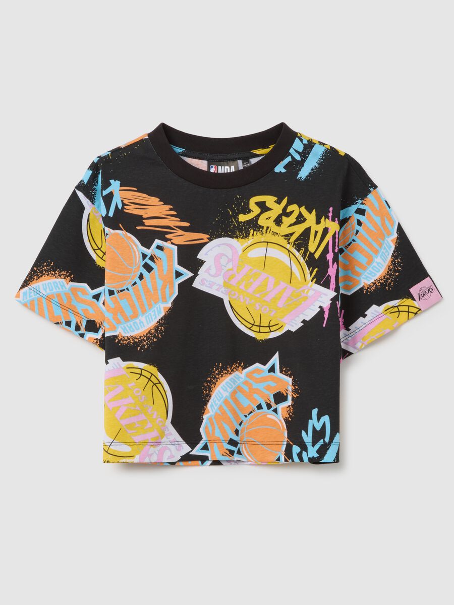 T-shirt da ragazze in puro cotone multicolor regular fit con stampa vivace_0