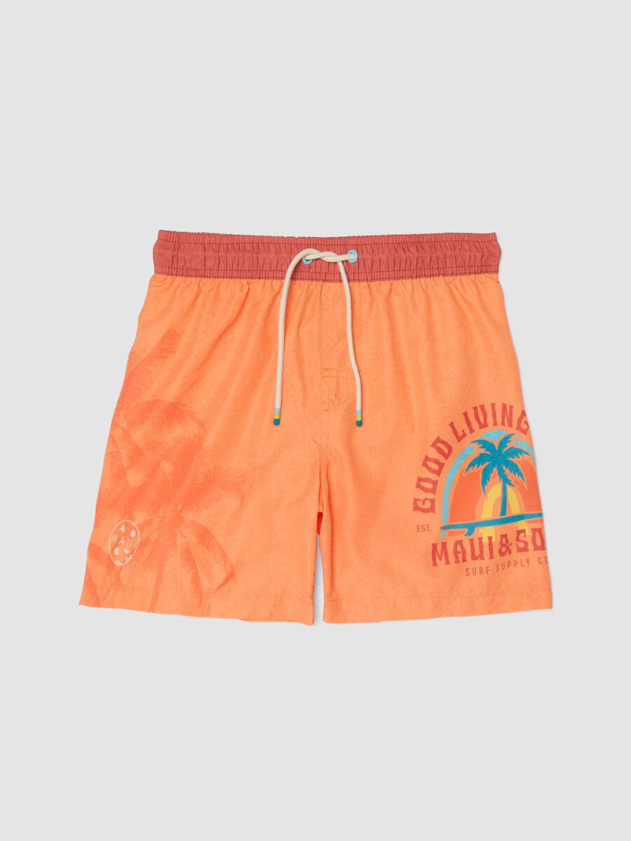 Orange boys&rsquo; swim shorts with tropical print_0