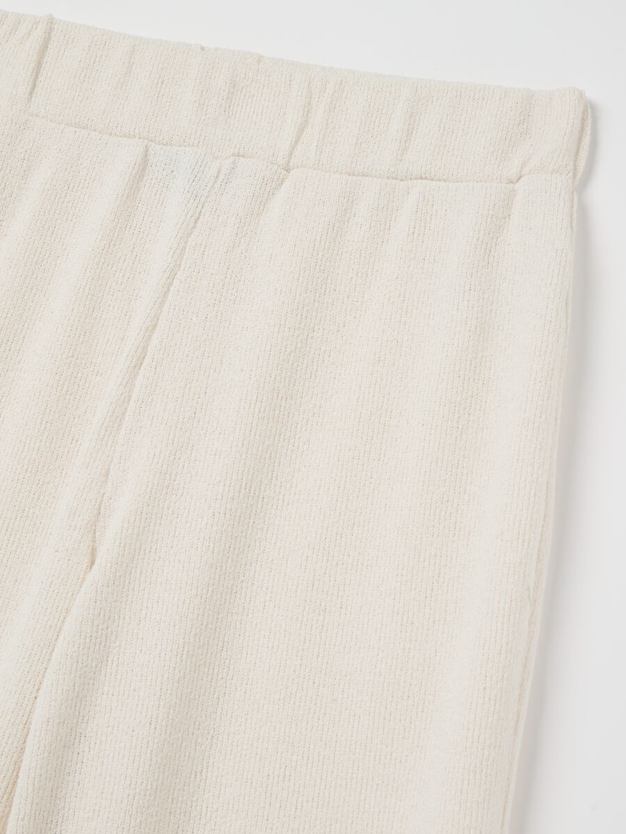 Cream waffle-weave knit trousers_5