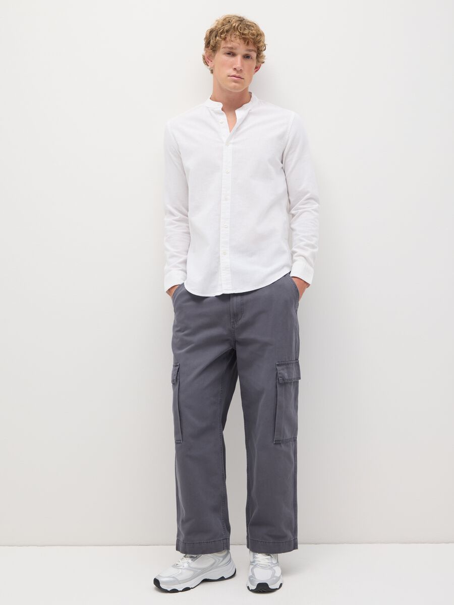 Casual long-sleeve white shirt in cotton and linen_1