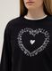 Girl's regular fit black pure cotton sweatshirt with embroidered heart_2