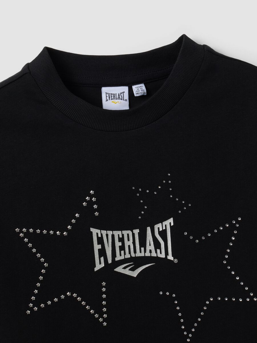Girls&rsquo; cropped black pure cotton T-shirt with embellished stars_2