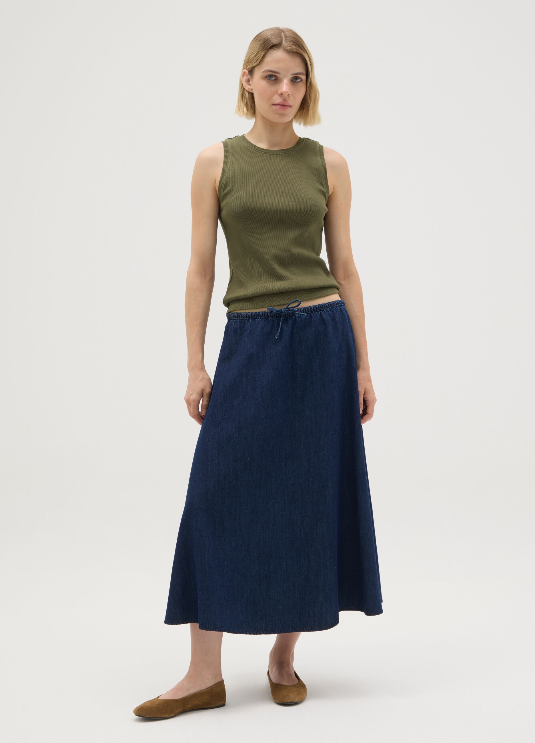 Gonna lunga da donna in puro cotone blu regular fit