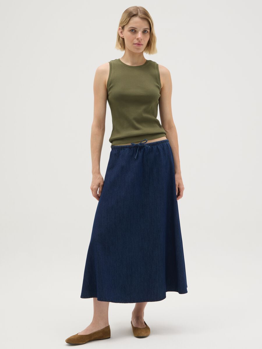 Gonna lunga da donna in puro cotone blu regular fit_0