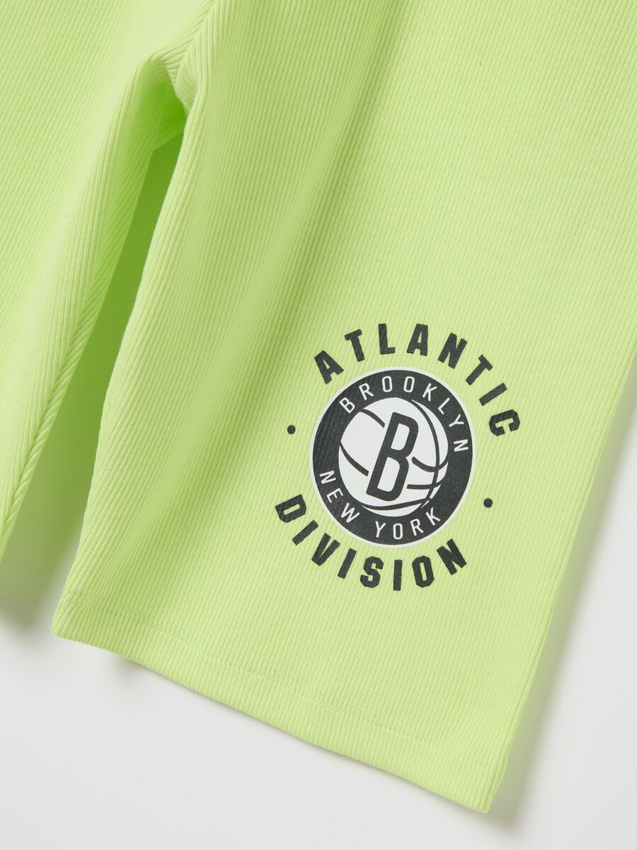 Green cycle shorts with Brooklyn New York Atlantic Division print_5
