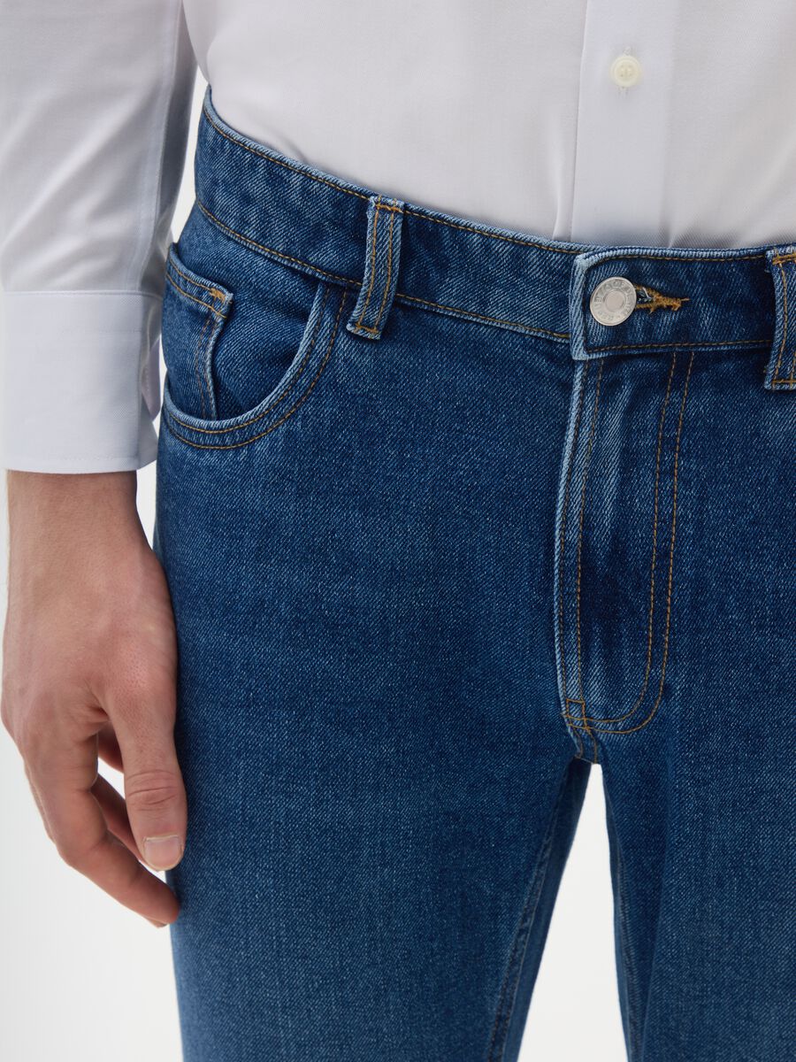 Blue denim jeans in cotton blend slim fit_3