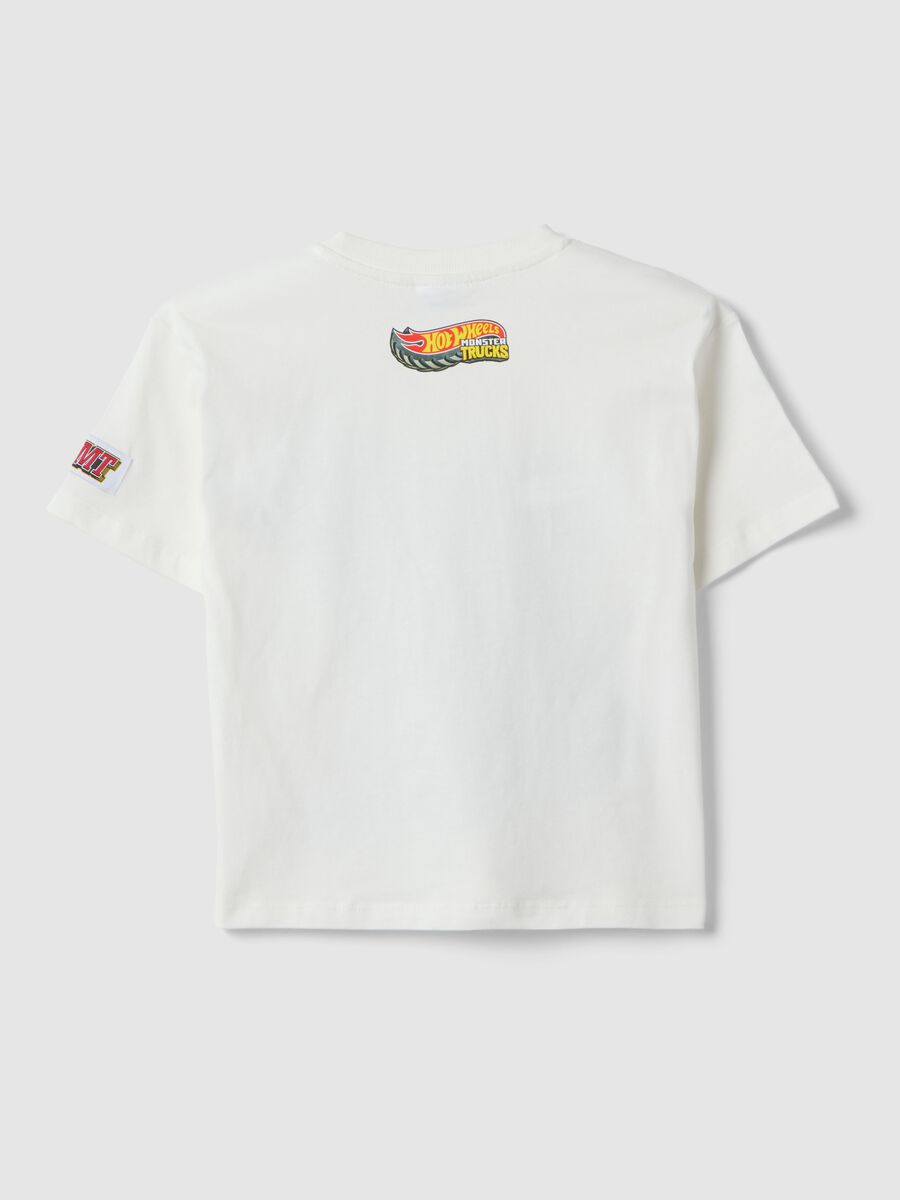 T-shirt in puro cotone bianca da bambino oversize fit con Hot Weels_1