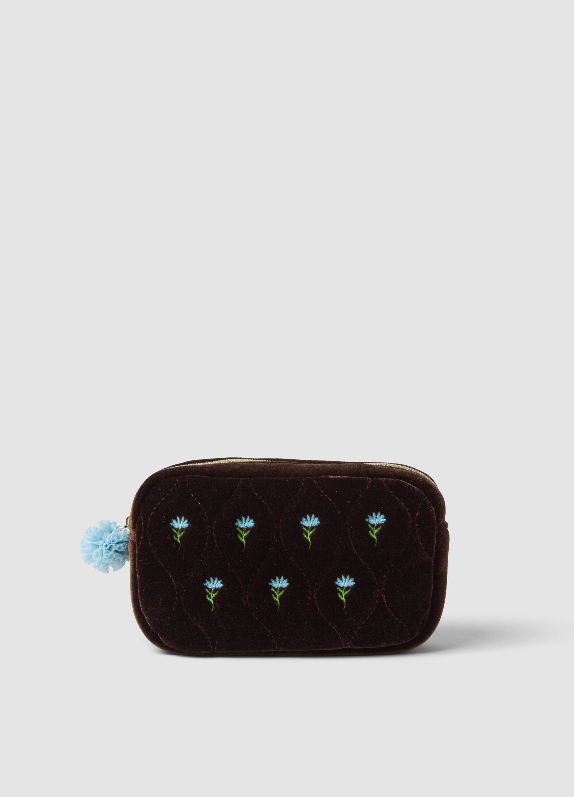 Brown and blue stretch-fabric wash bag