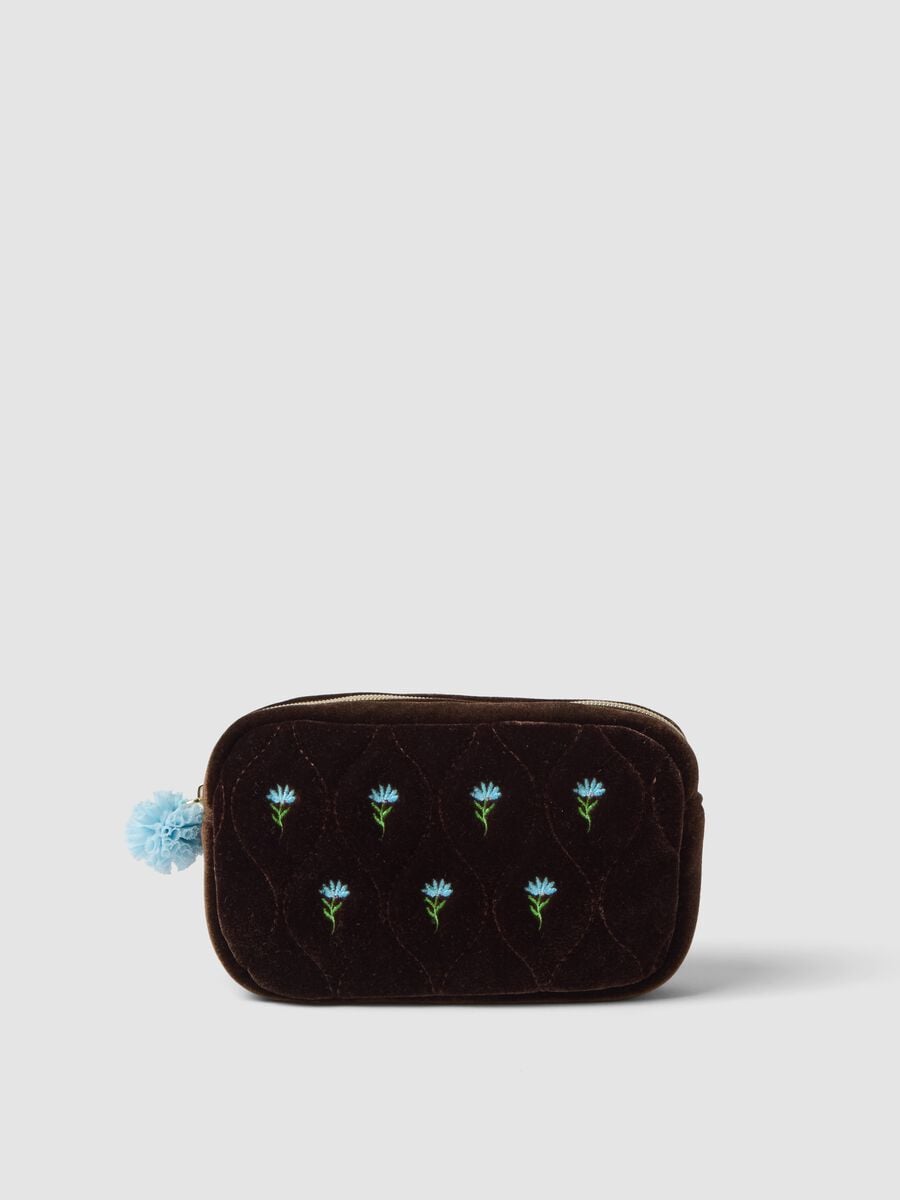 Beauty case marrone e blu in tessuto elasticizzato_0