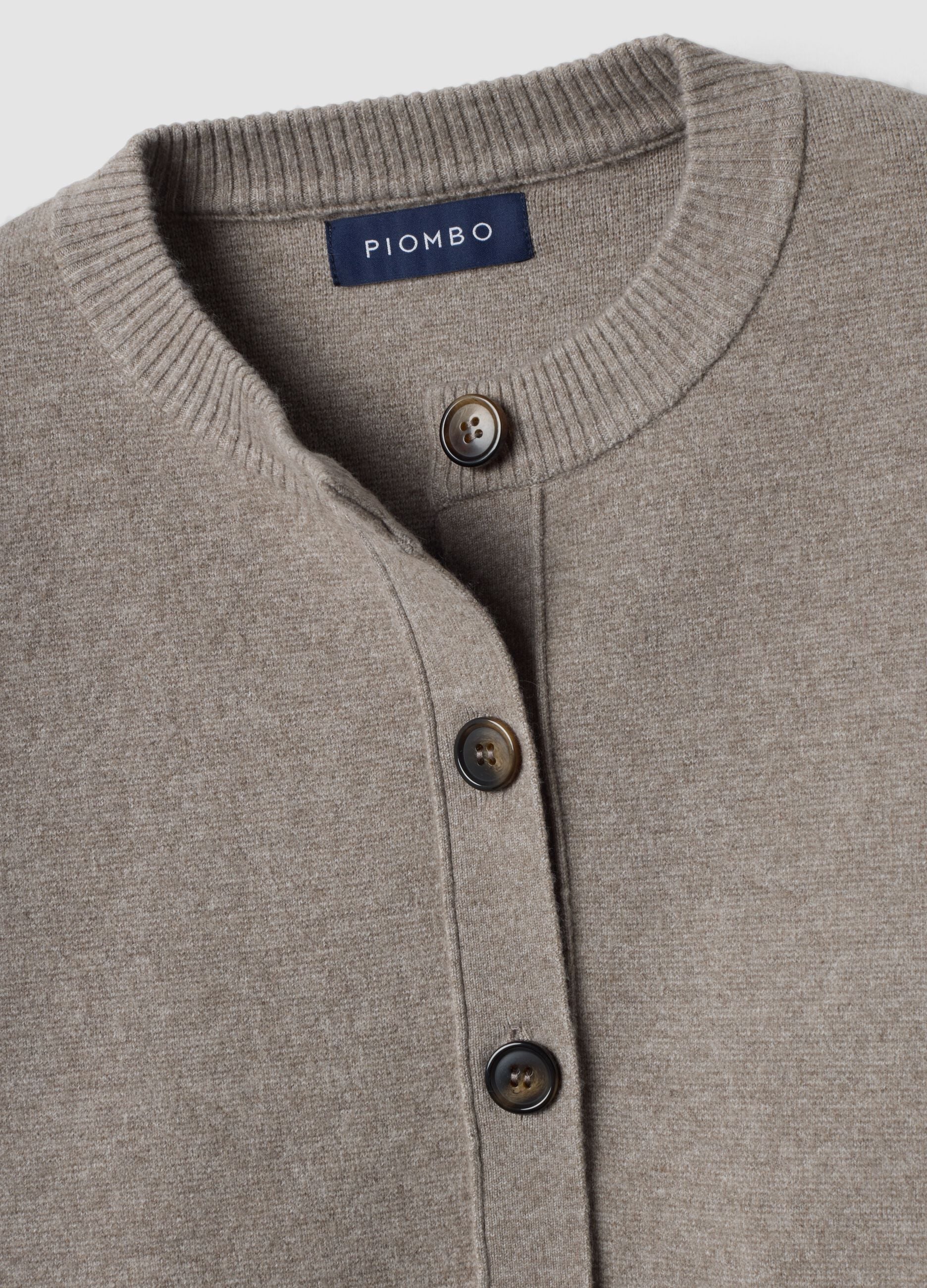 Grey stretch wool crew-neck cardigan, regular fit
