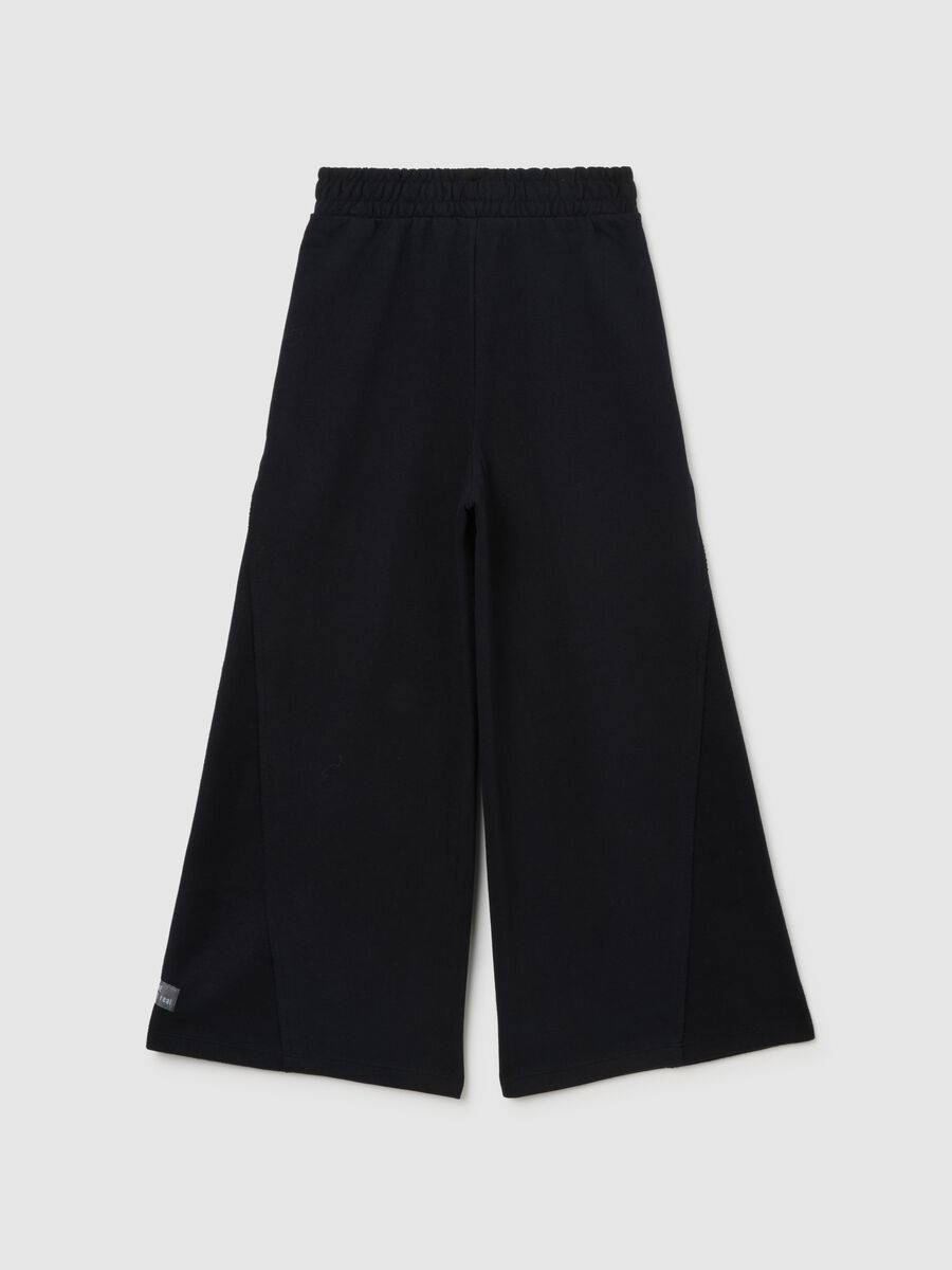 Girls' wide leg black cotton blend trousers_1