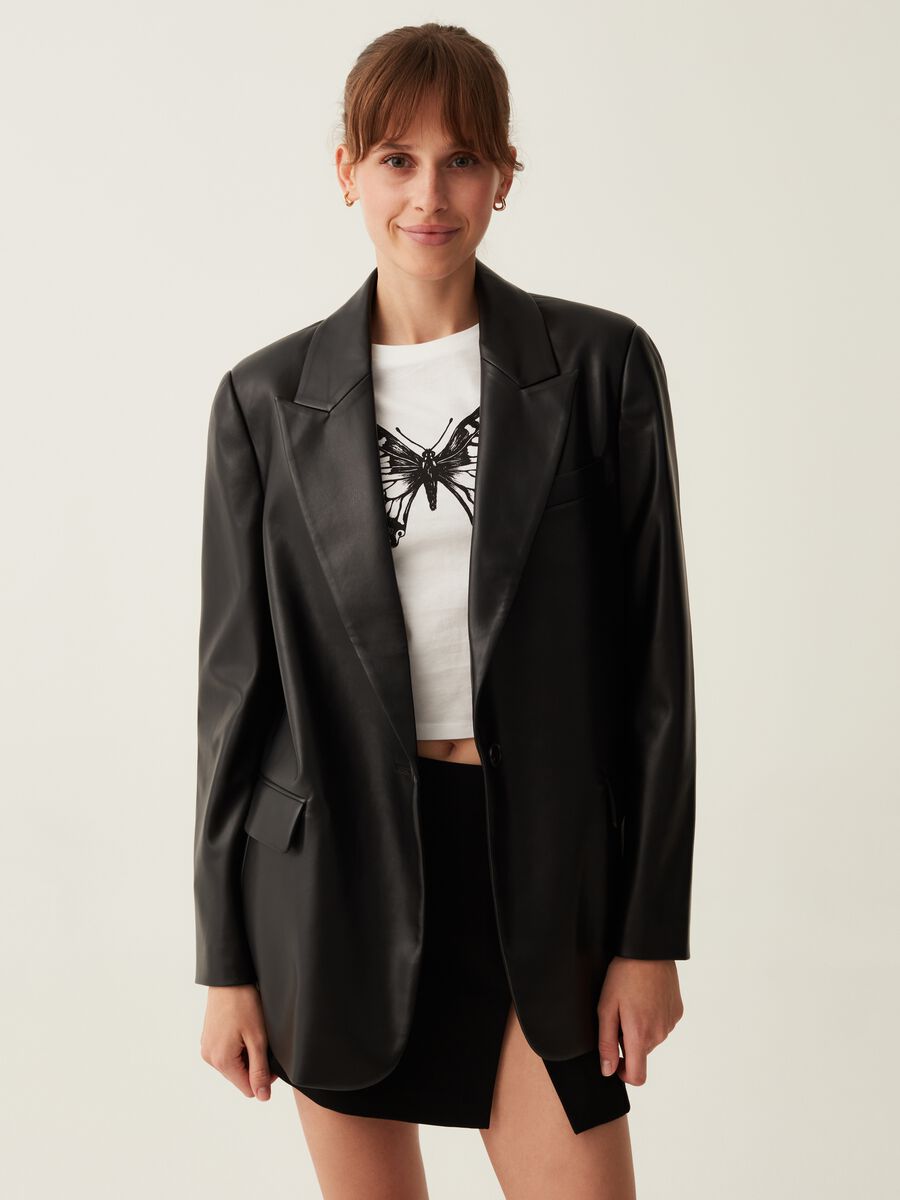 Blazer monopetto effetto lucido_0