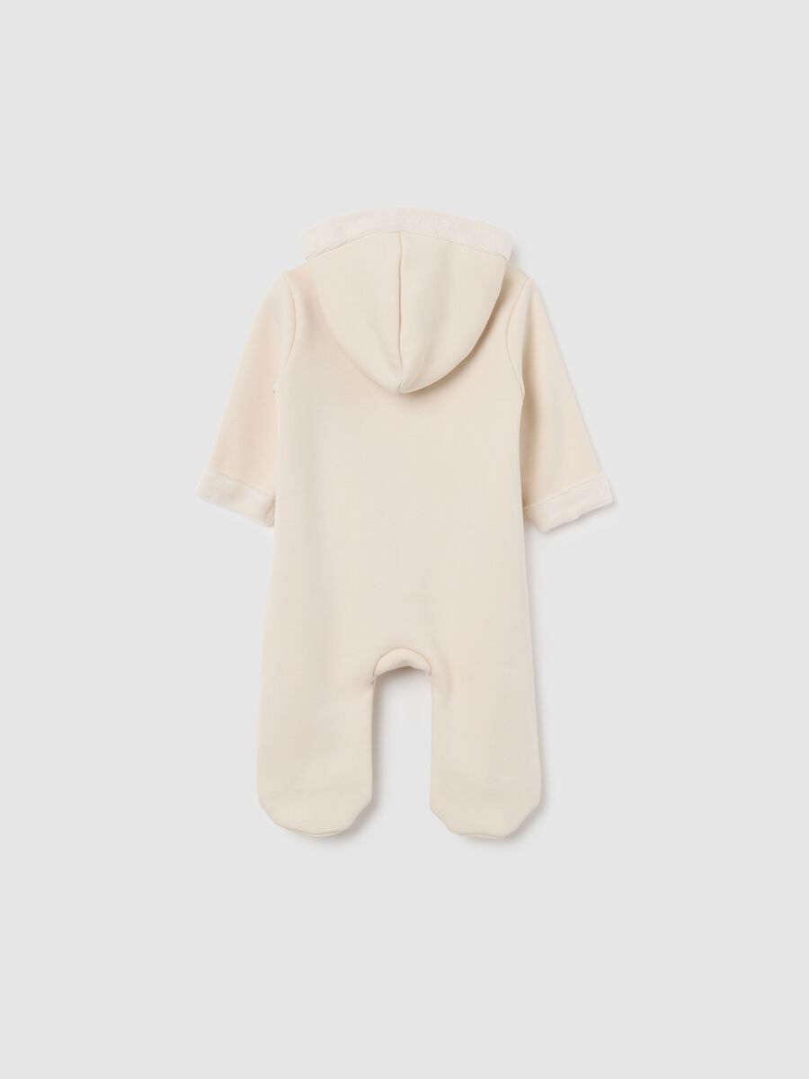 Baby beige jumpsuit with hood and zip_1