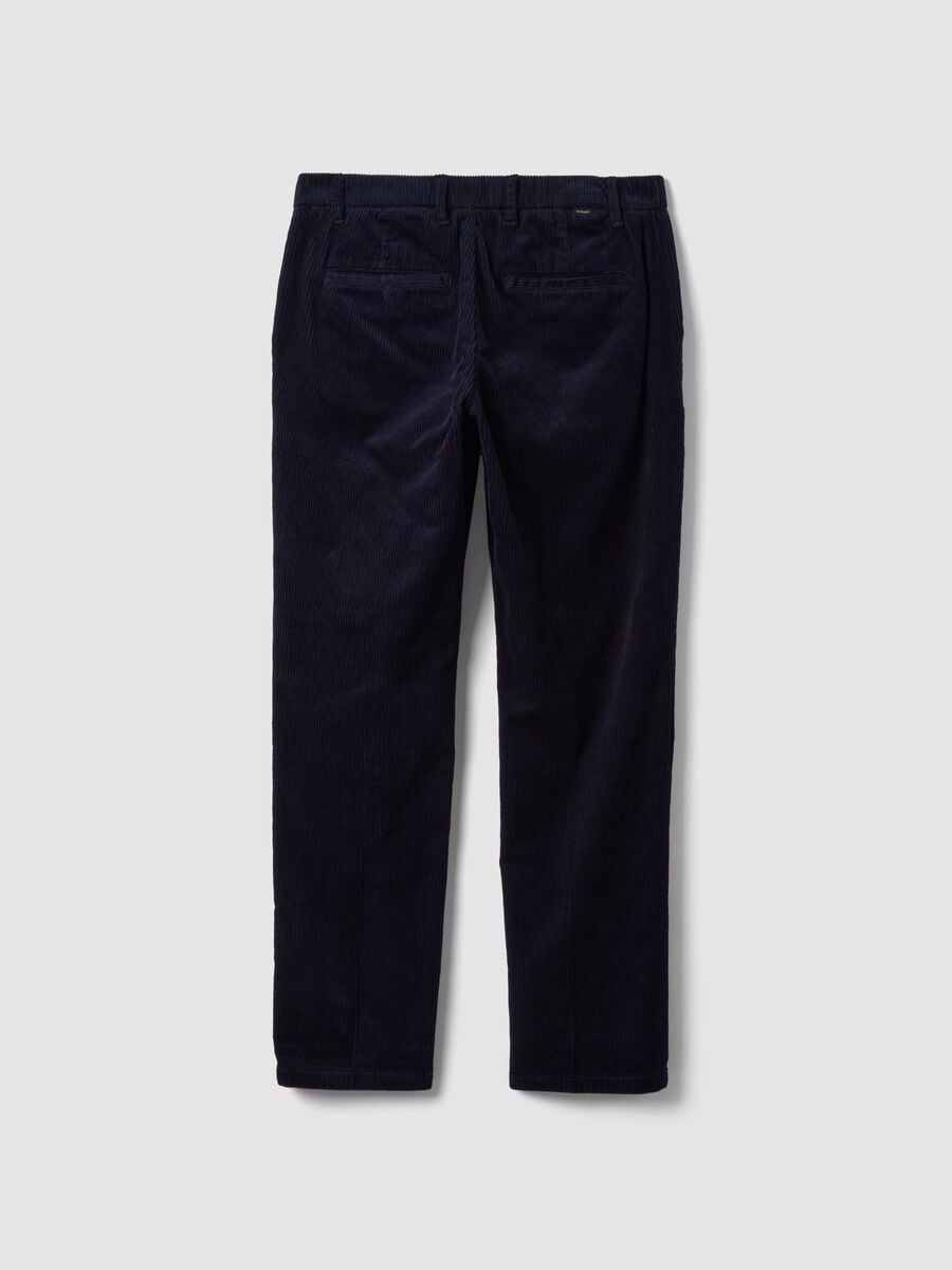 Pantaloni chino blu in cotone elasticizzato a coste regular fit_6