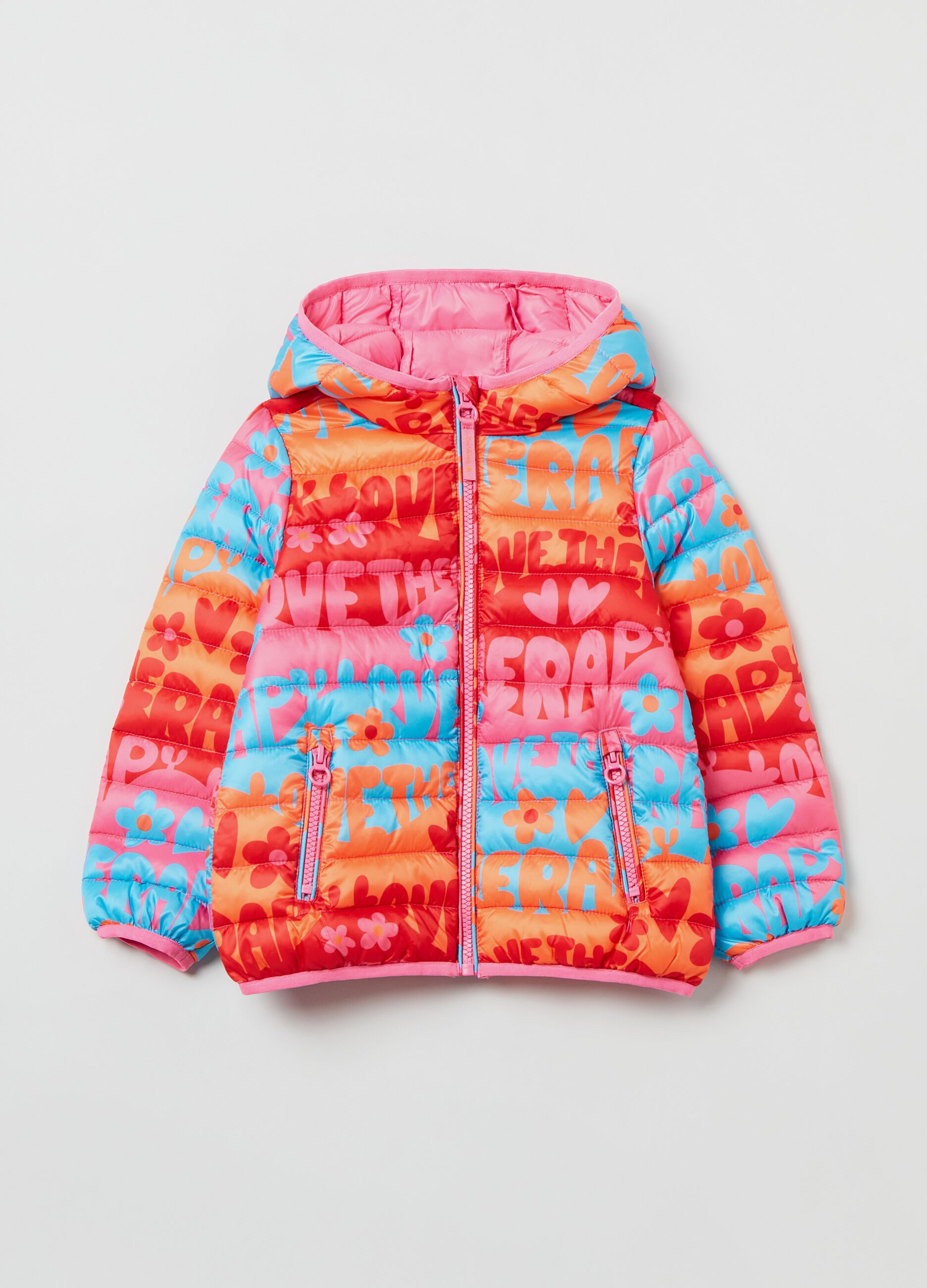 Ultra-light padded jacket with Love Therapy print