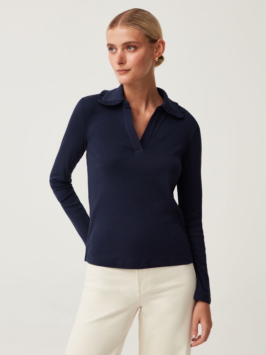 Maglia con scollo a polo e rouche_1