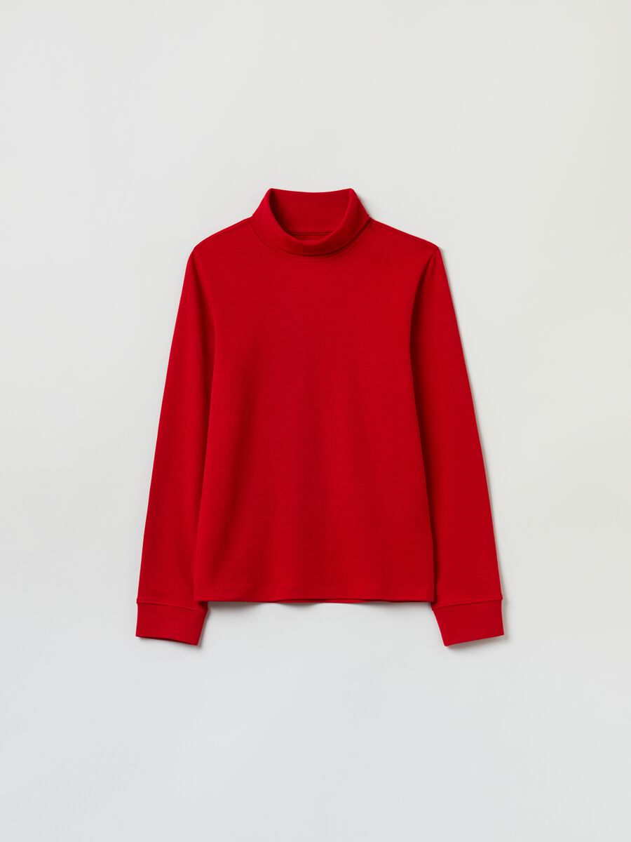 T-shirt in cotone interlock con collo alto_1