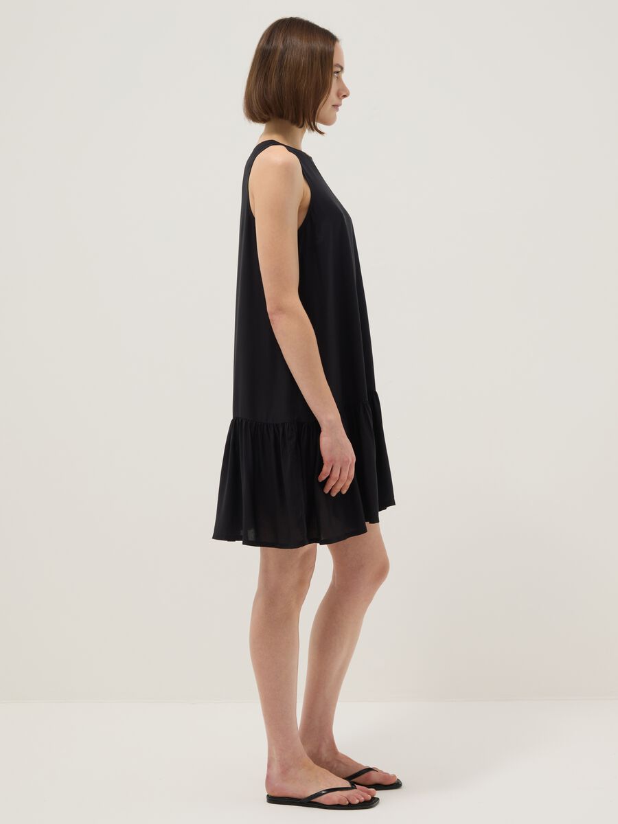 Sleeveless pure viscose black dress, regular fit_1