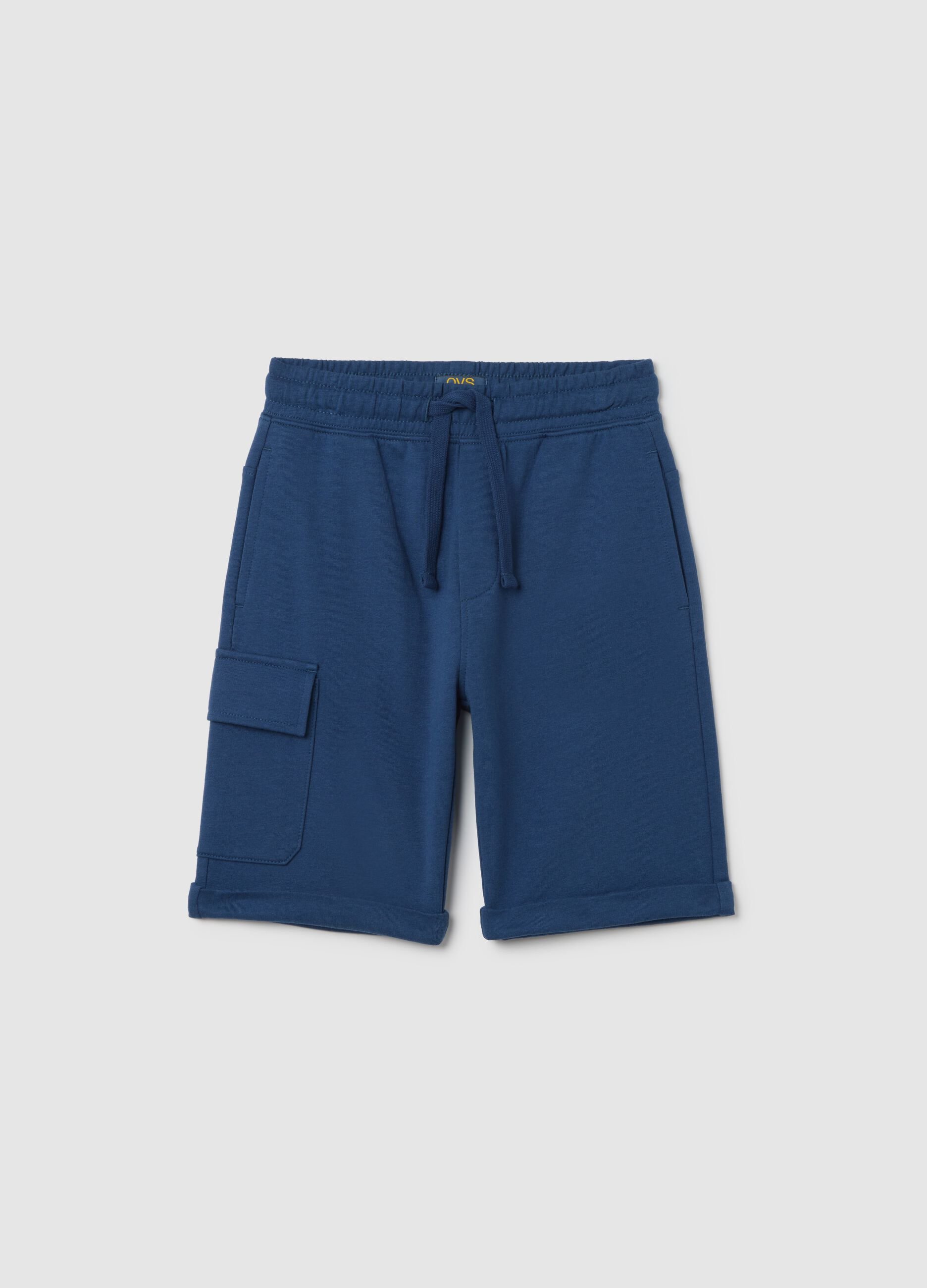 Pantaloni corti da bambino in puro cotone blu regular fit
