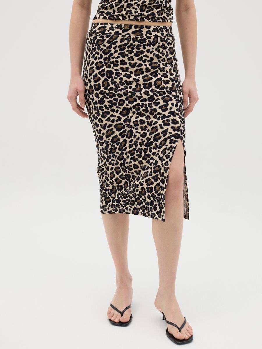Leopard Print Stretch Midi Skirt Ovs_1