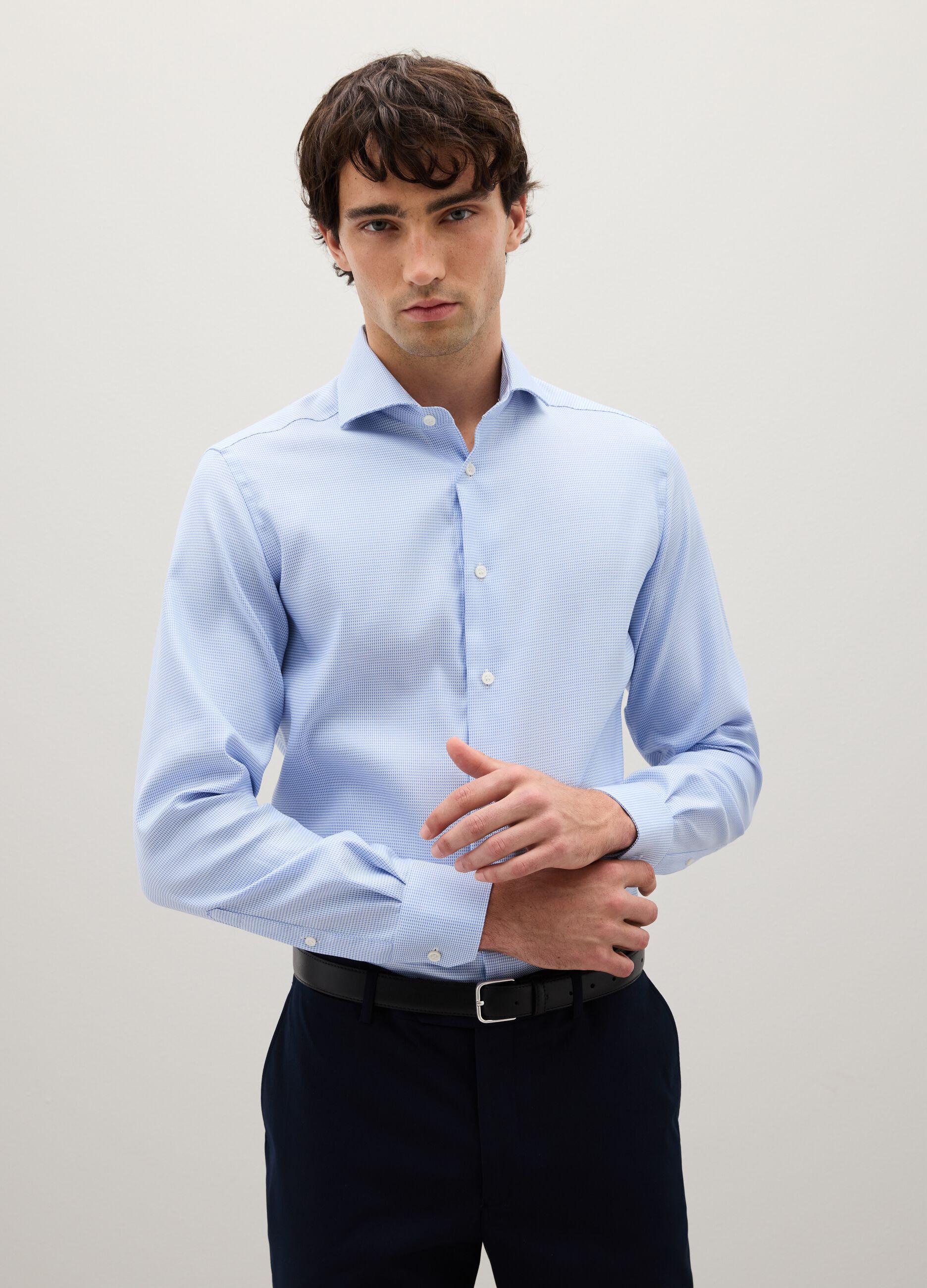 Blue long-sleeve cotton shirt