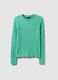 Green pure cotton regular fit sweater with cable knit_0