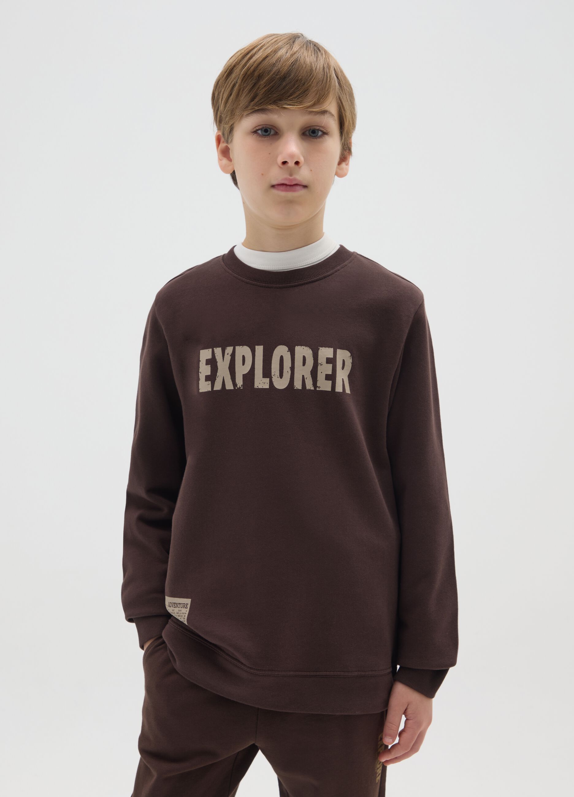 Boys' pure cotton brown sweatshirt regular fit