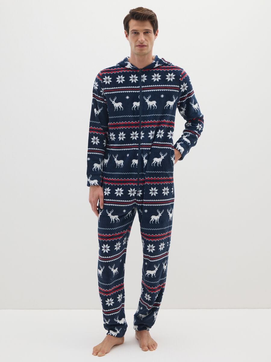 Multicolour fleece pyjamas with regular fit and Christmas pattern_0
