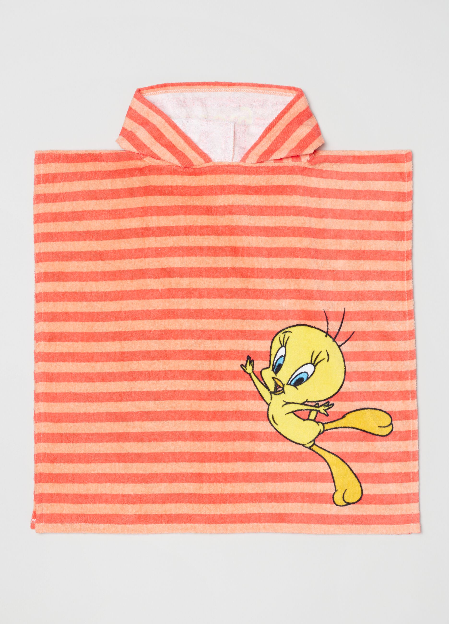 Striped beach poncho with Tweetie Pie print