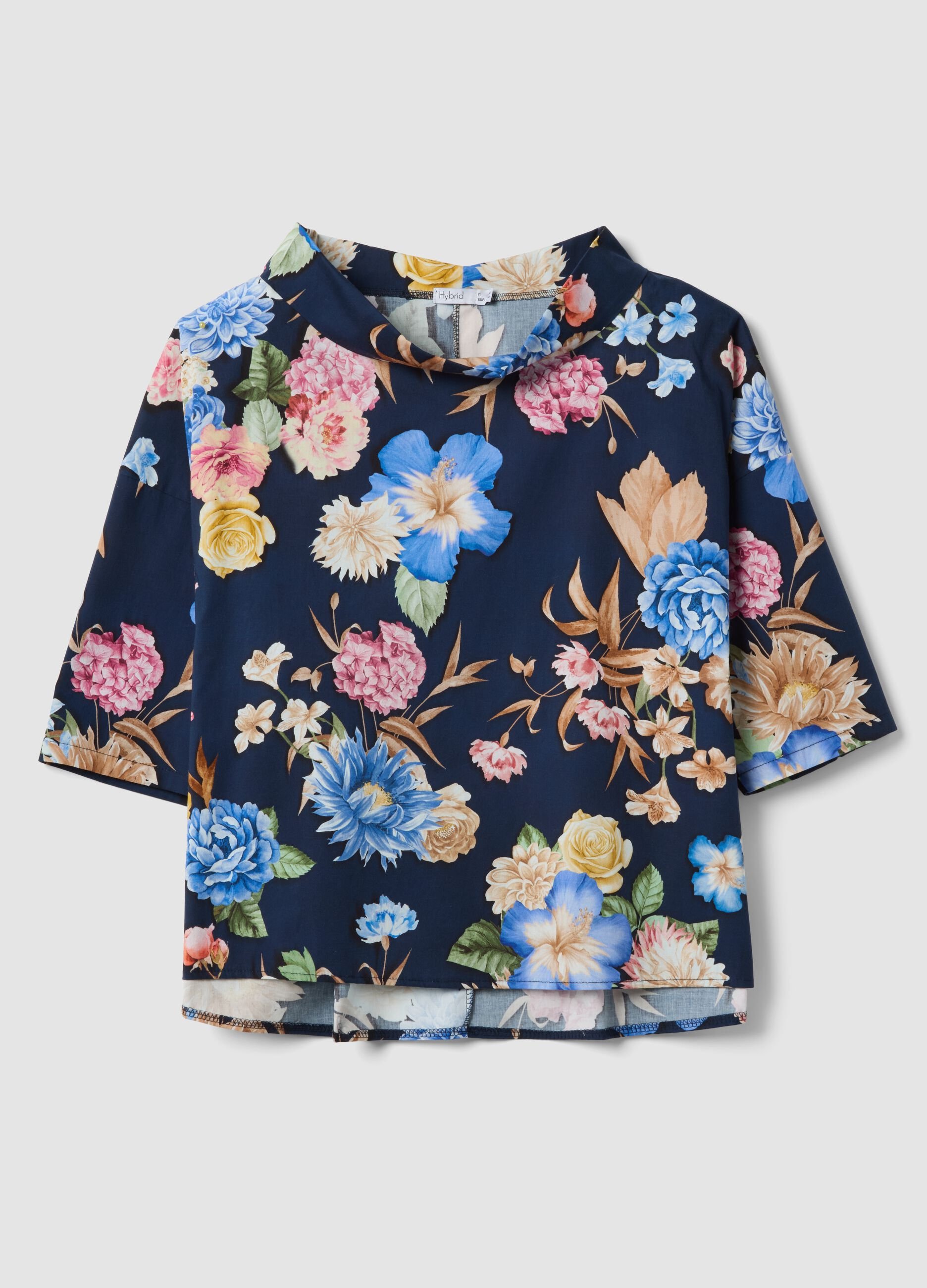 Blue floral stretch-cotton top