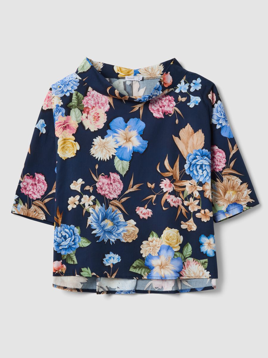 Blue floral stretch-cotton top_0
