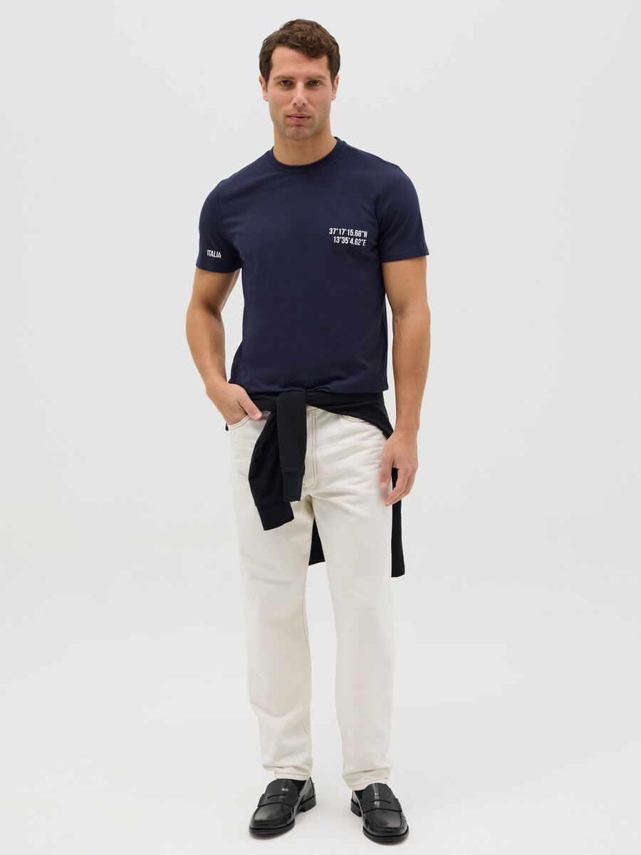 Cotton T-shirt with Valle dei Templi coordinates print_1
