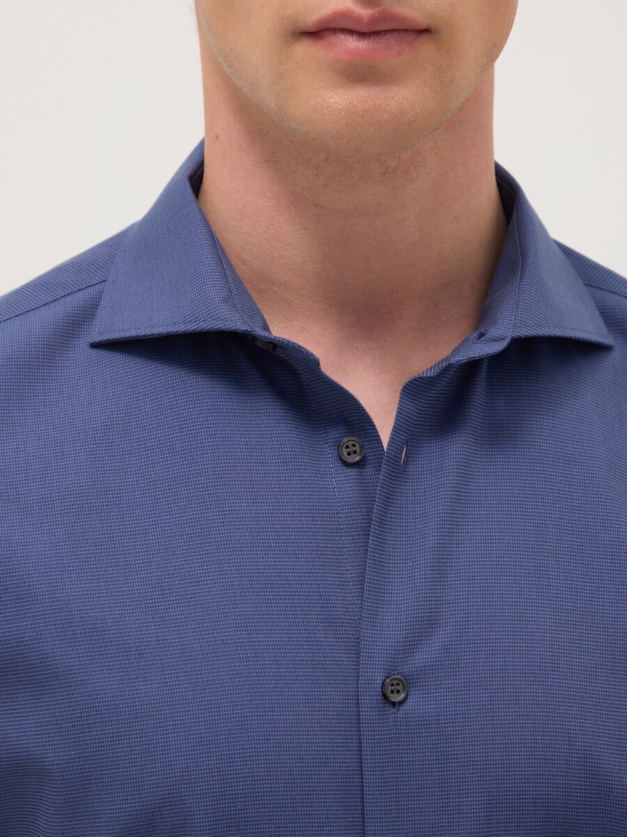 Blue shirt with French collar in pure cotton slim fit_1