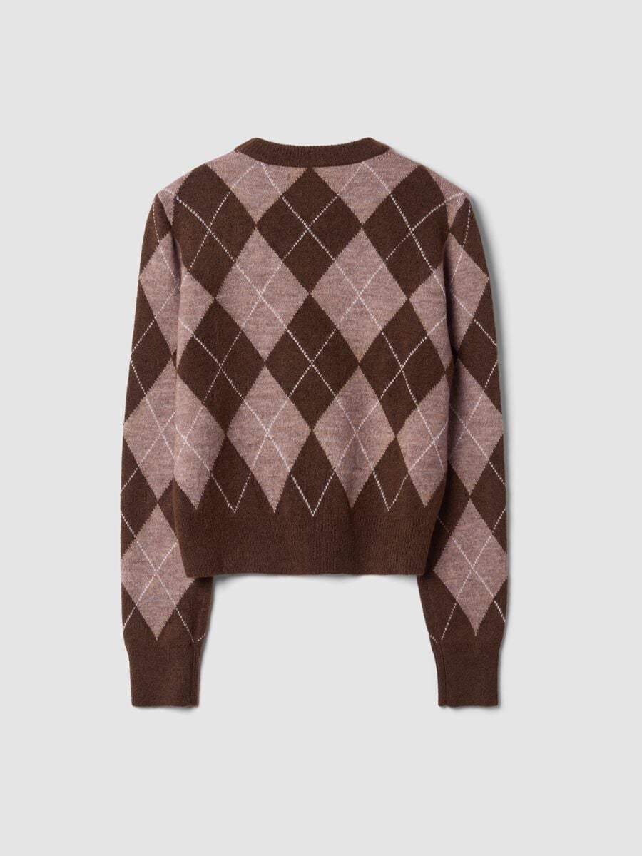 Brown diamond-pattern stretch wool crew-neck jumper_6