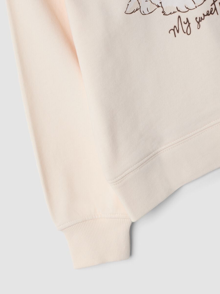 Beige pure cotton sweatshirt with crew neck and puppy print_2