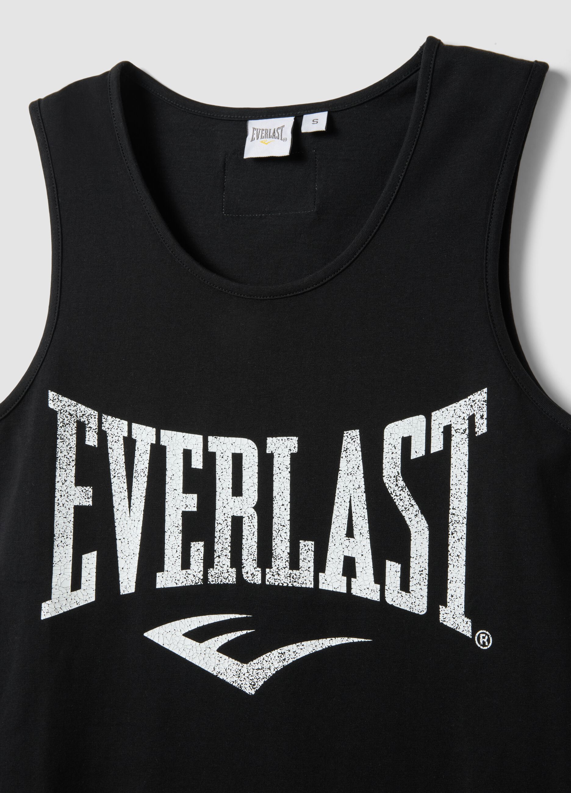 Black pure cotton tank top regular fit with Everlast logo