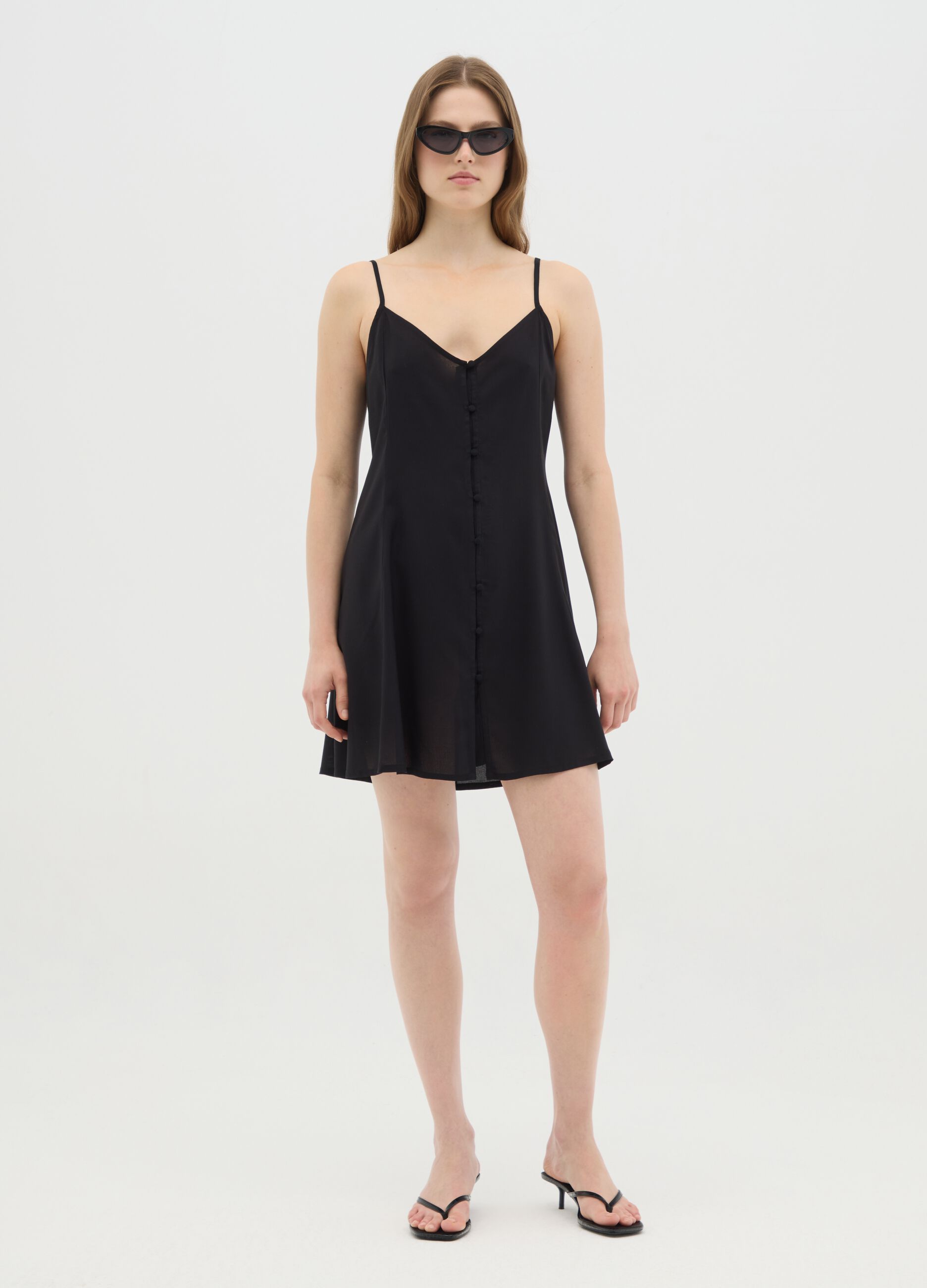 Women's Black Pure Viscose Slip Dress Slim Fit