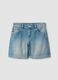 Blue pure-cotton denim shorts for girls, regular fit with polka-dot detail_0