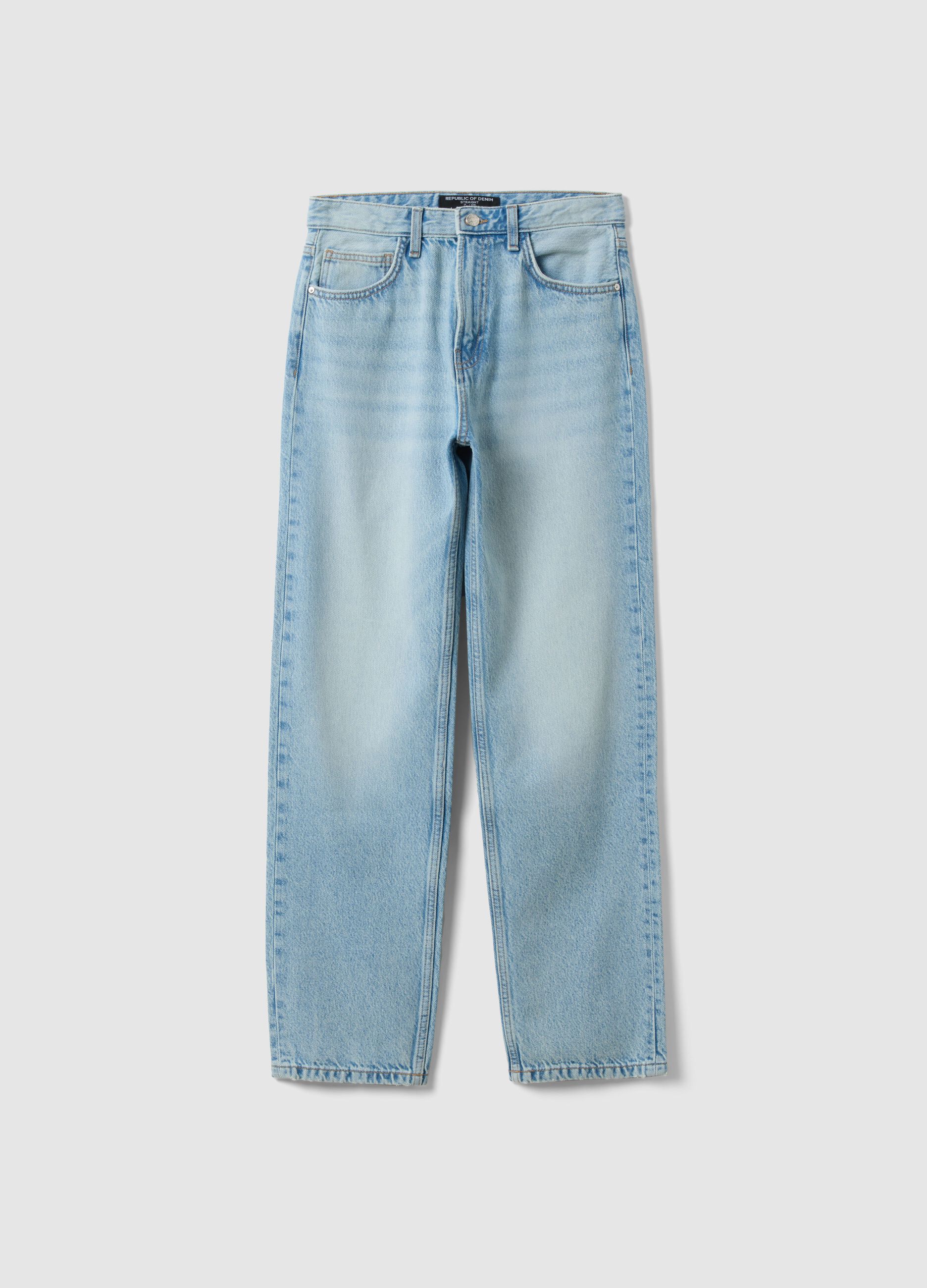 Jeans azzurri in puro cotone denim dritti regular fit