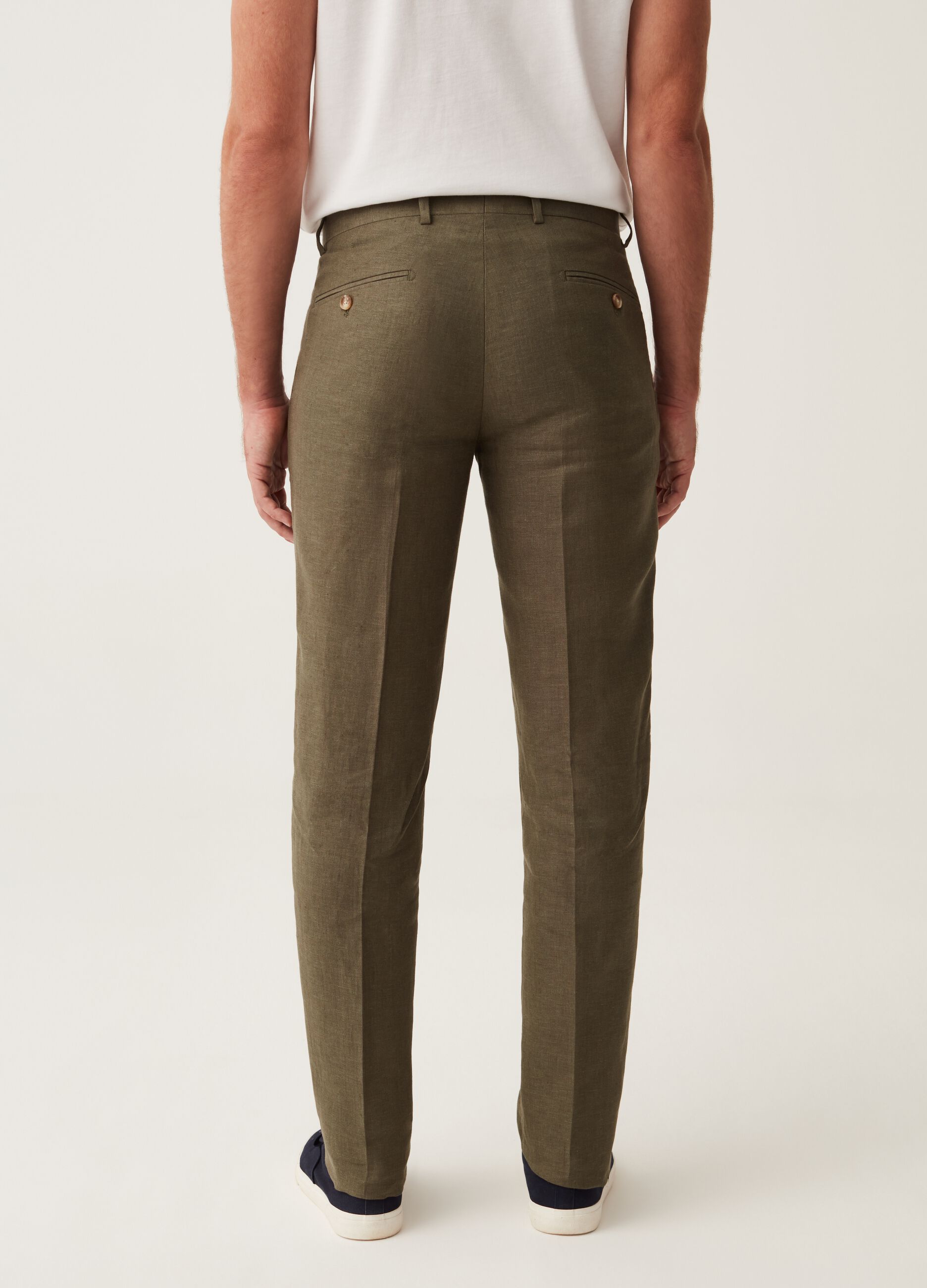 Pantalone slim fit in lino verde_2
