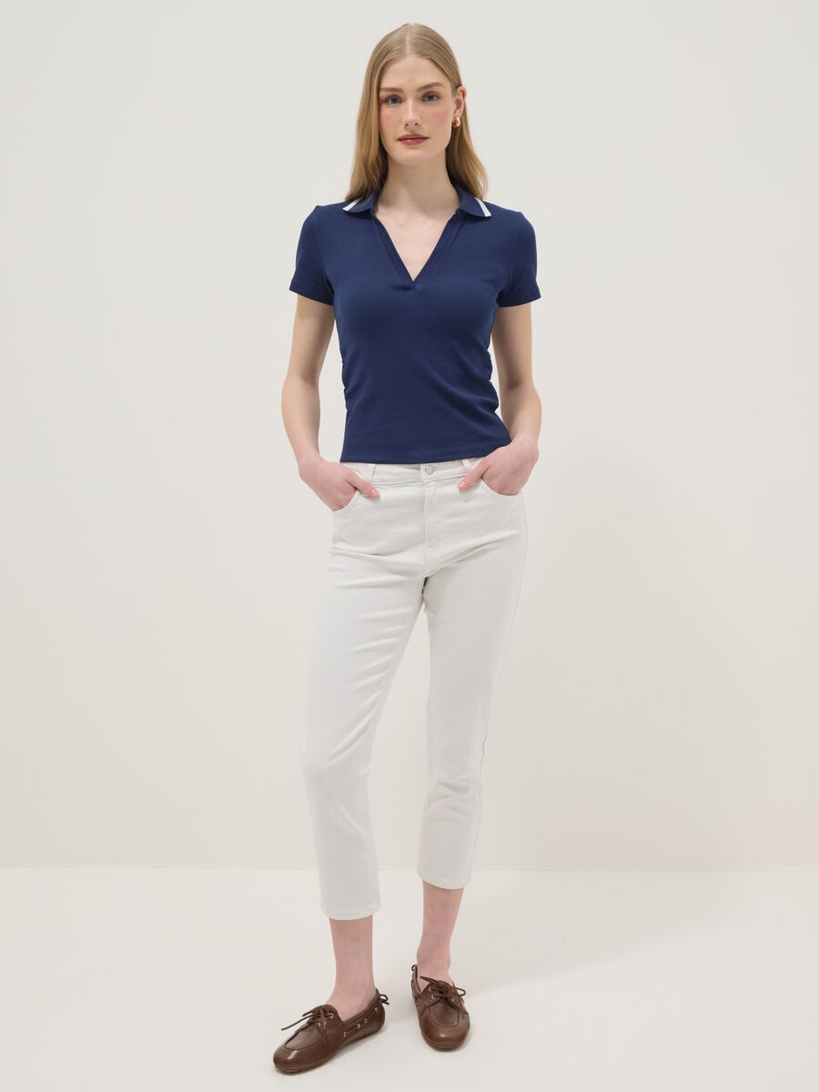 Polo a maniche corte in cotone elasticizzato blu regular fit_1