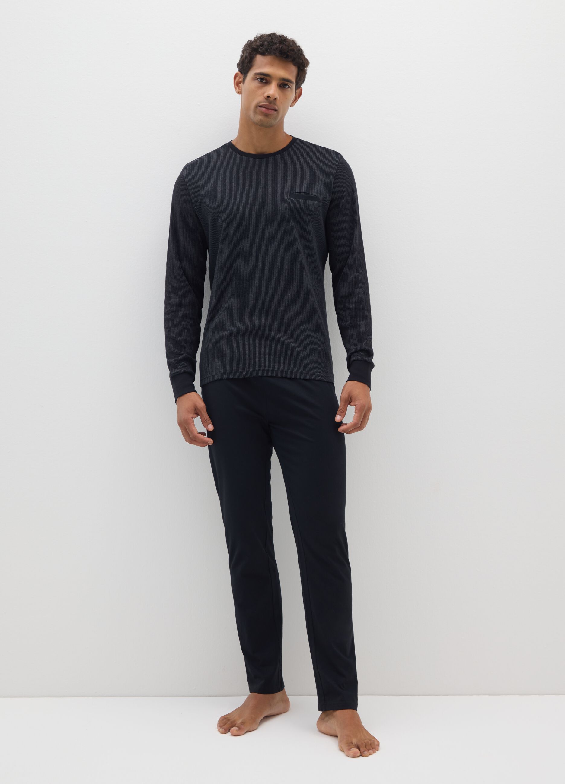 Regular fit black cotton blend pyjamas