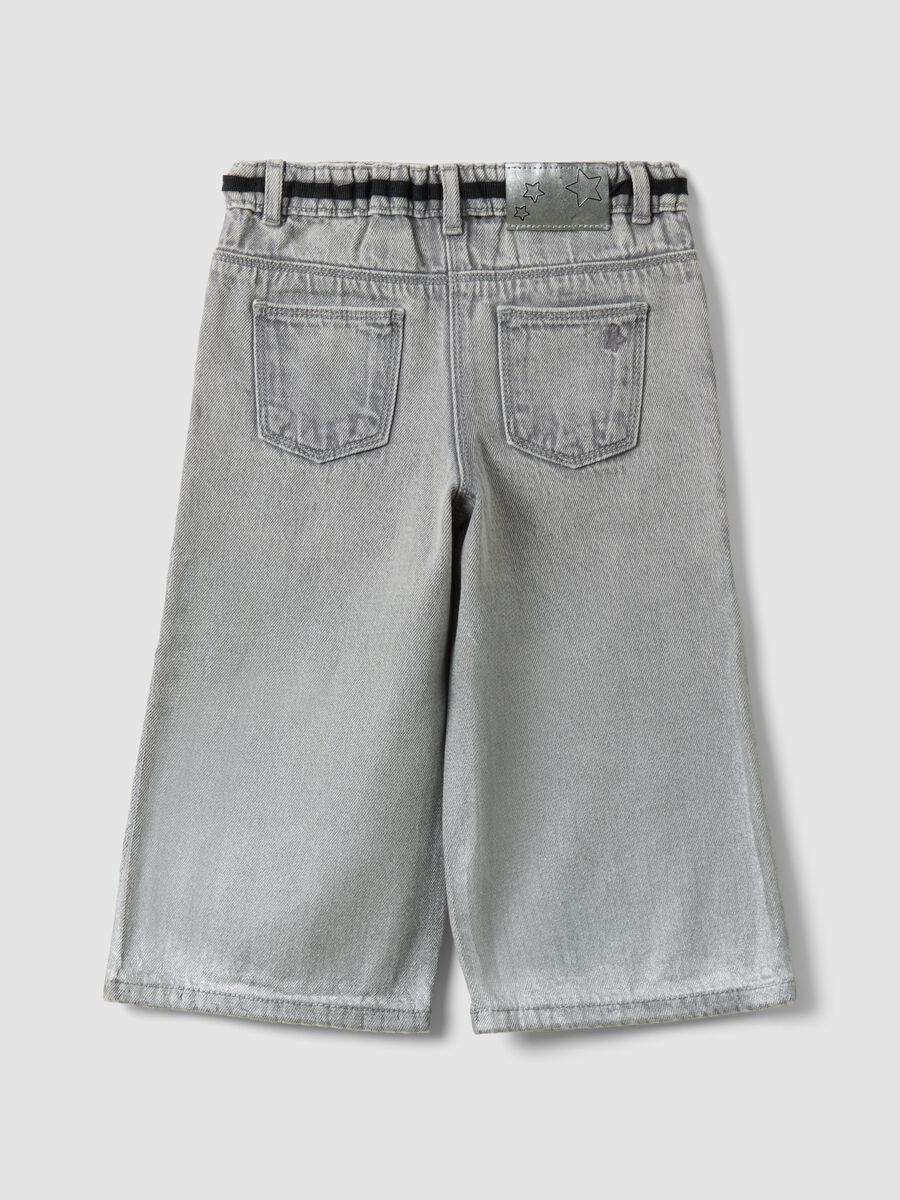 Grey super wide-leg cotton and viscose blend jeans for baby girl_1