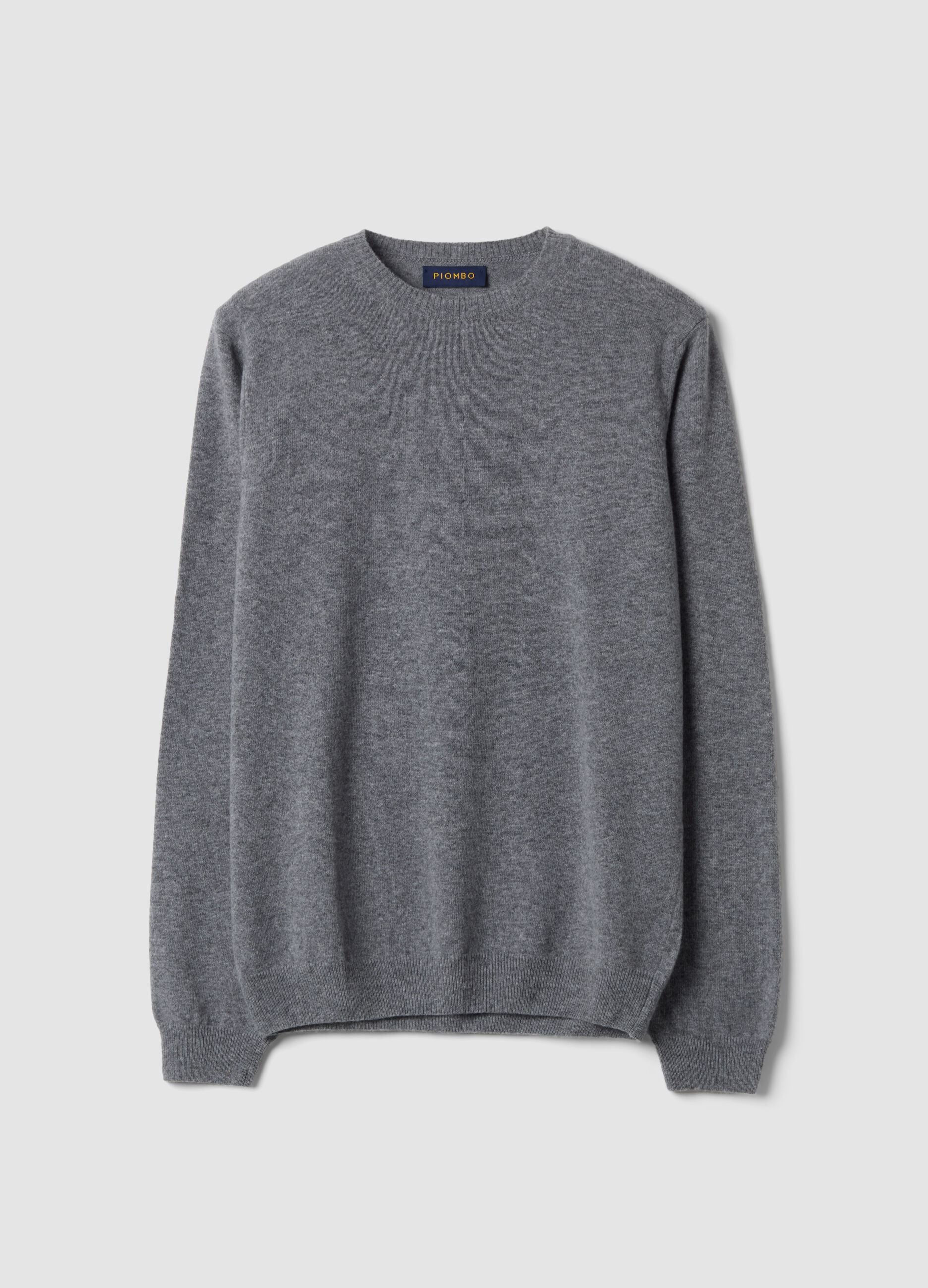 Grey pure lambswool crew-neck jumper, regular fit