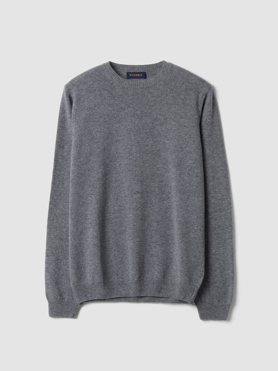 Pullover grigio in pura lana a girocollo regular fit_0